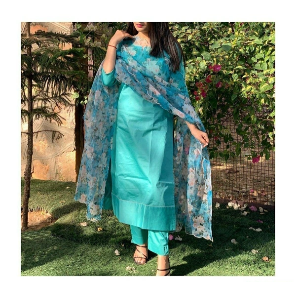 Pure Maska Cotton Silk Kurti With Plazzo & Dupatta