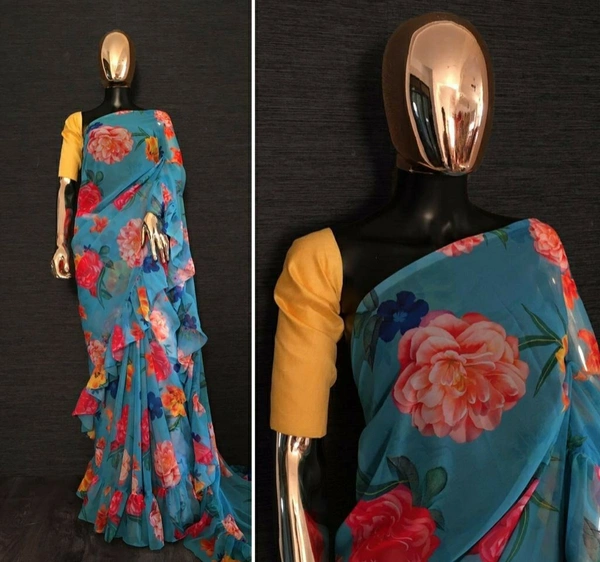 Frill Work Georgette Saree
