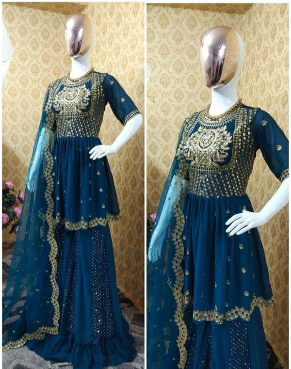 Embroidery Work Top-Plazzo Set With Dupatta