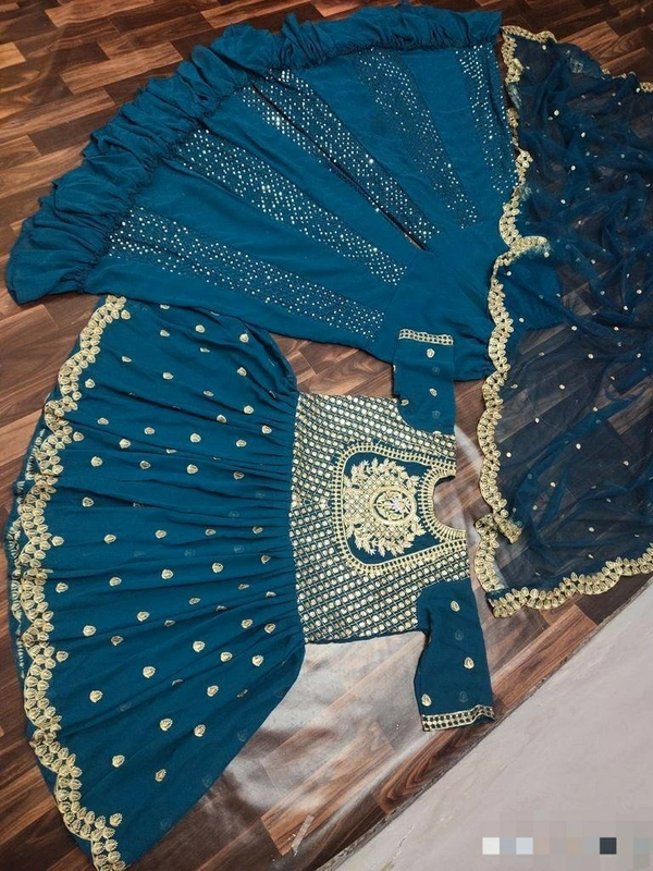 Embroidery Work Top-Plazzo Set With Dupatta
