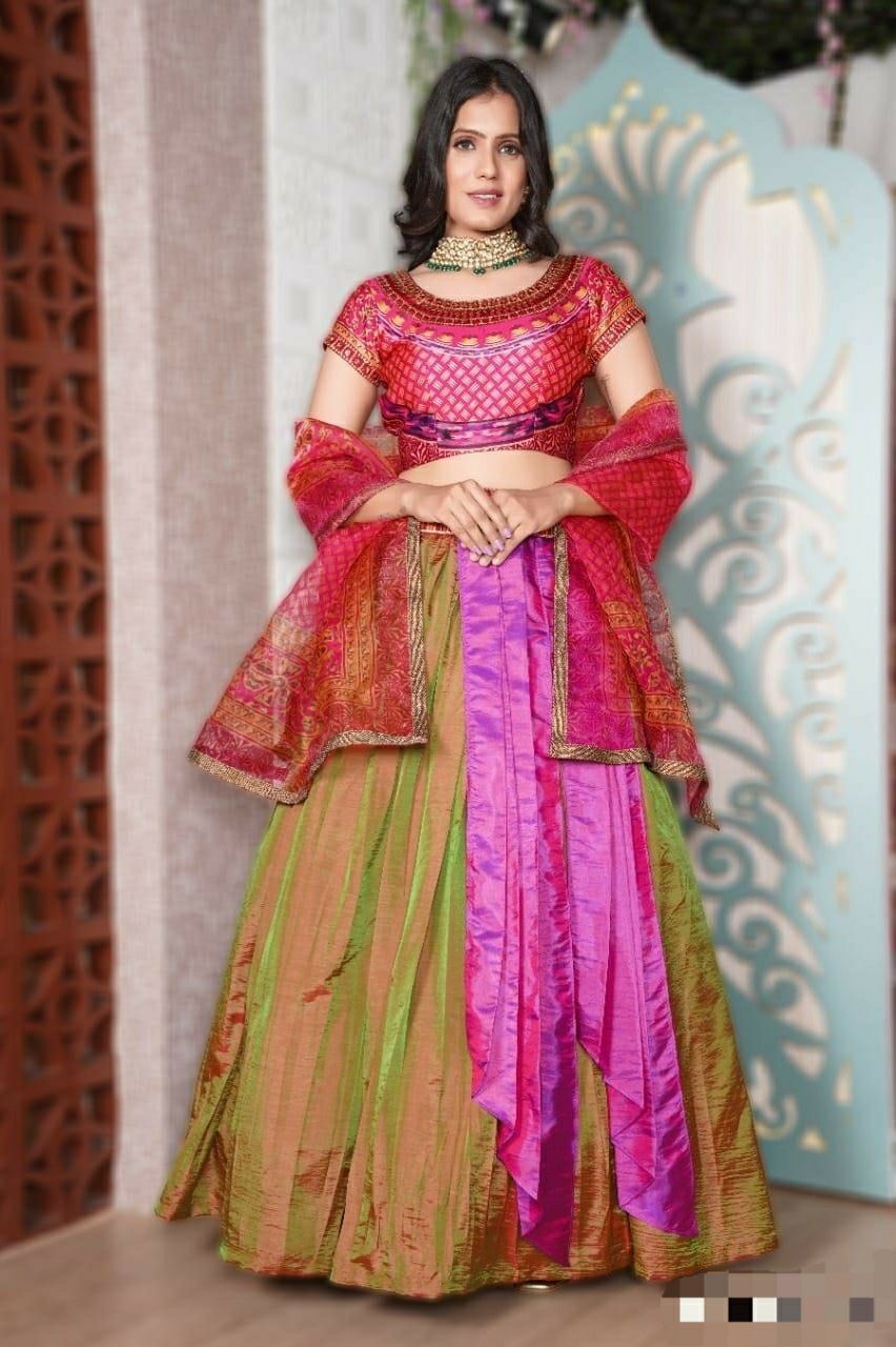 Fancy Paper Silk Woven Design Semi Stitched Lehenga Choli