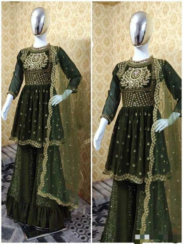 Georgette Top With Plazzo-Dupatta