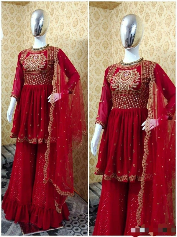 Georgette Top With Plazzo-Dupatta