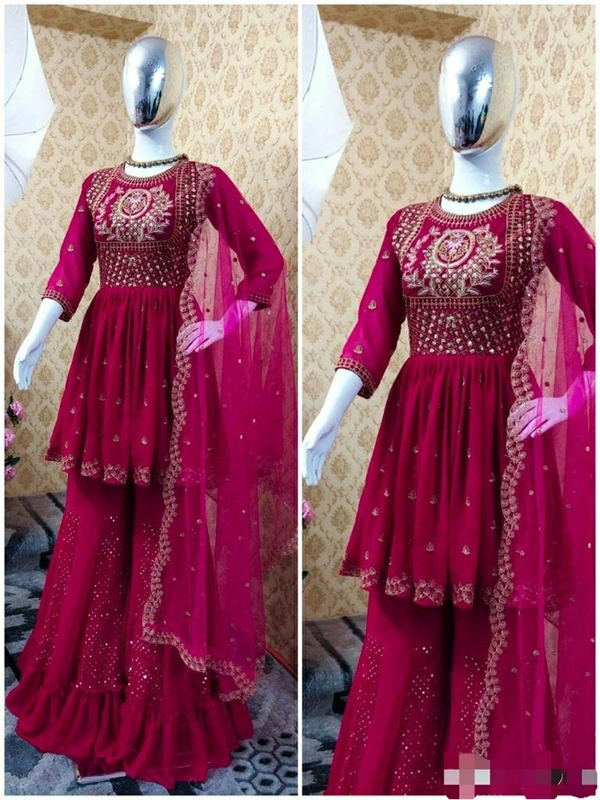 Georgette Top With Plazzo-Dupatta
