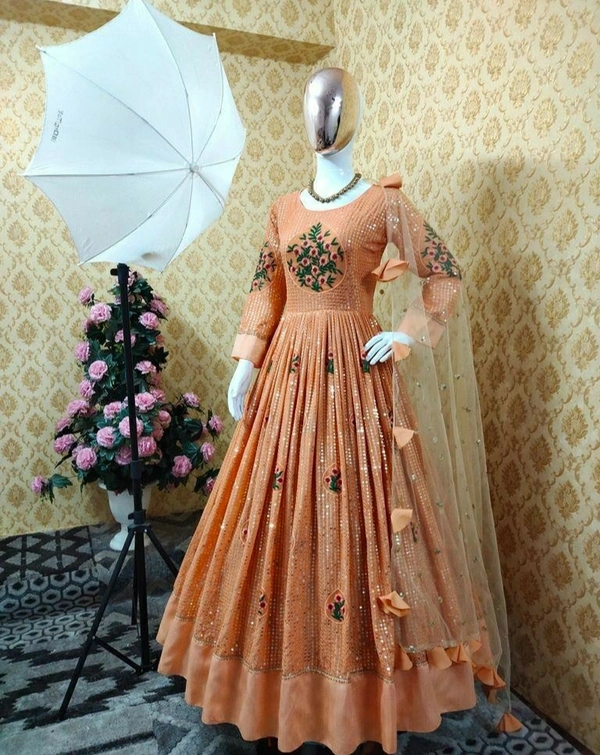 Sequence Embroidery Work Gown
