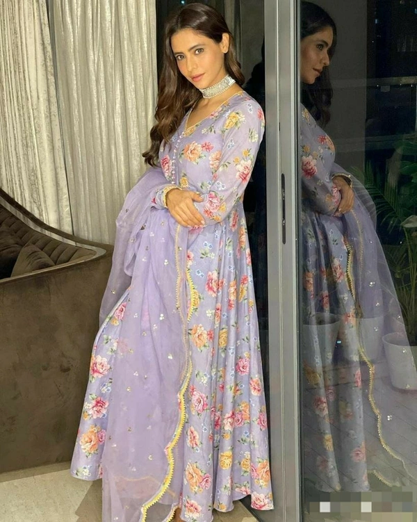 Georgette Gown With Organza Dupatta