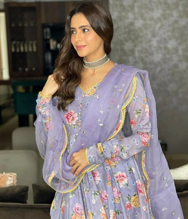 Georgette Gown With Organza Dupatta