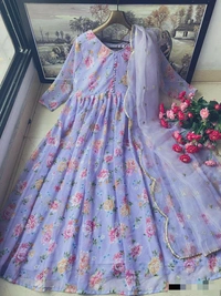 Georgette Gown With Organza Dupatta
