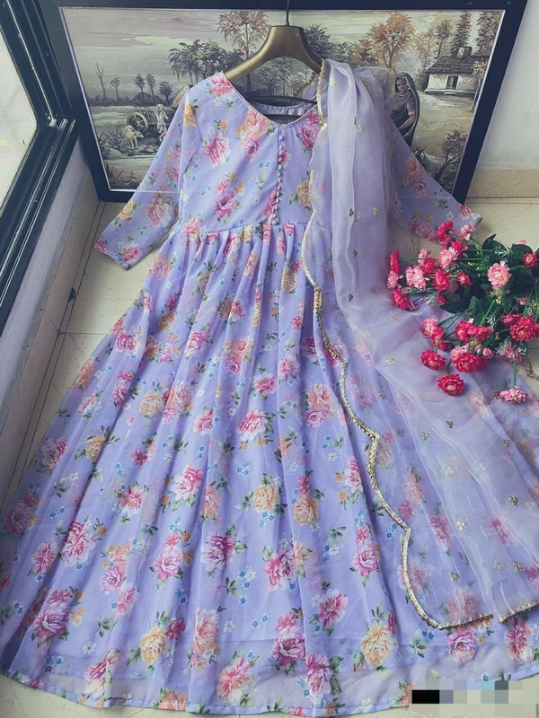 Georgette Gown With Organza Dupatta