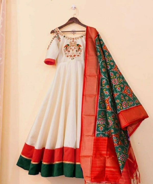 Slub Cotton Gown With Dupatta
