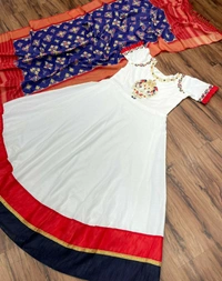 Slub Cotton Gown With Dupatta