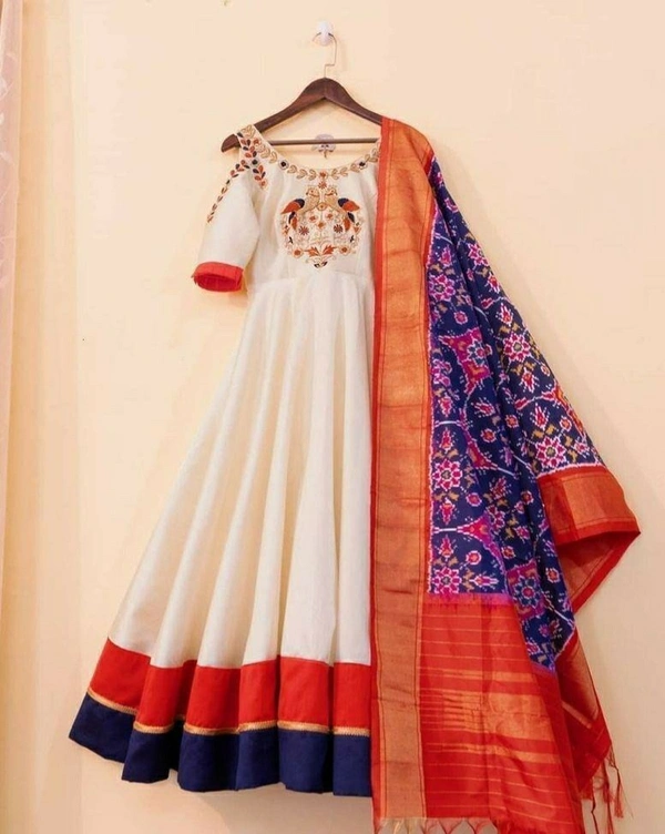 Slub Cotton Gown With Dupatta