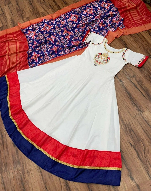 Slub Cotton Gown With Dupatta