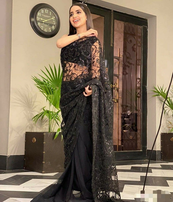 Black Heavy Net Saree