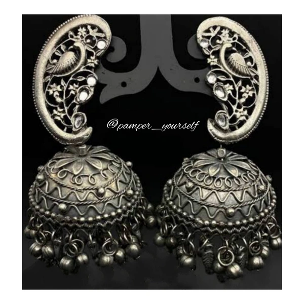Pamper Yourself  Oxidize Black Polish Jumbo Jhumka Earring - 