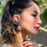 Pamper Yourself  Afgani German Silver Oxidized Jhumki Earrings