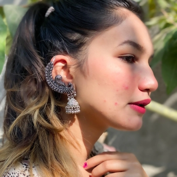 Pamper Yourself  Afgani German Silver Oxidized Jhumki Earrings