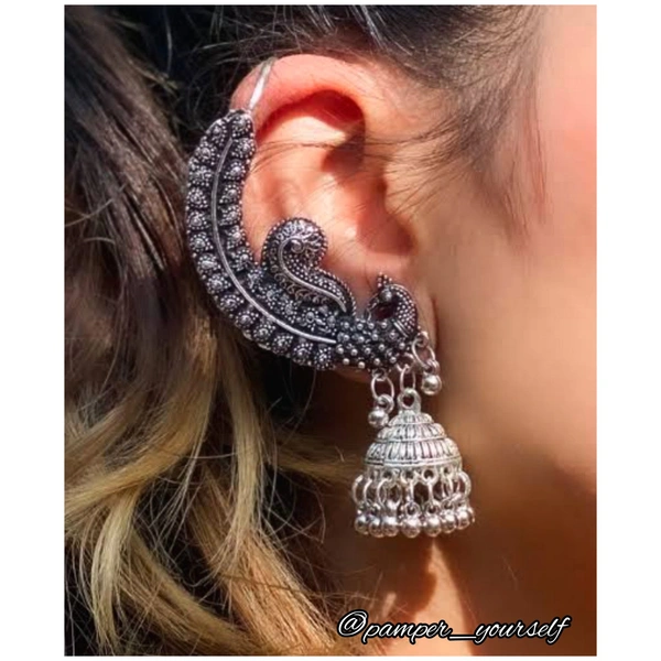 Pamper Yourself  Afgani German Silver Oxidized Jhumki Earrings