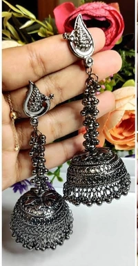 Pamper Yourself  Black Metal Long Peacock Earring