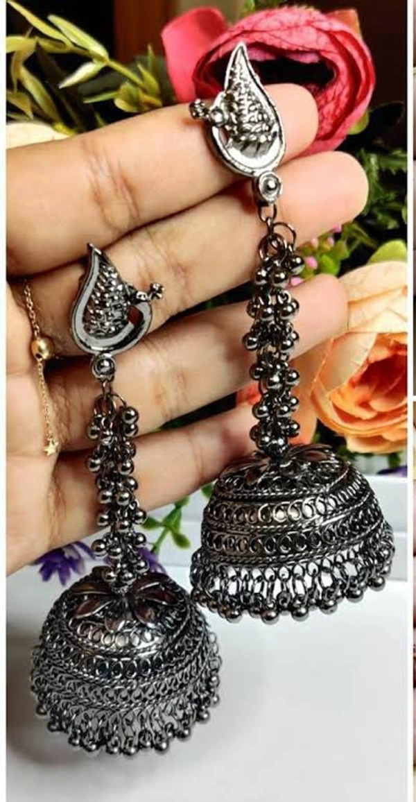 Pamper Yourself  Black Metal Long Peacock Earring