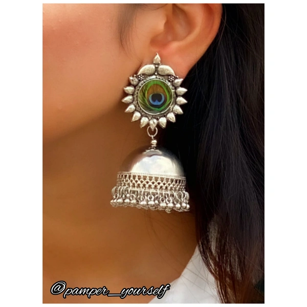 Pamper Yourself  Designer Peacock Oxidized Jhumka Earring