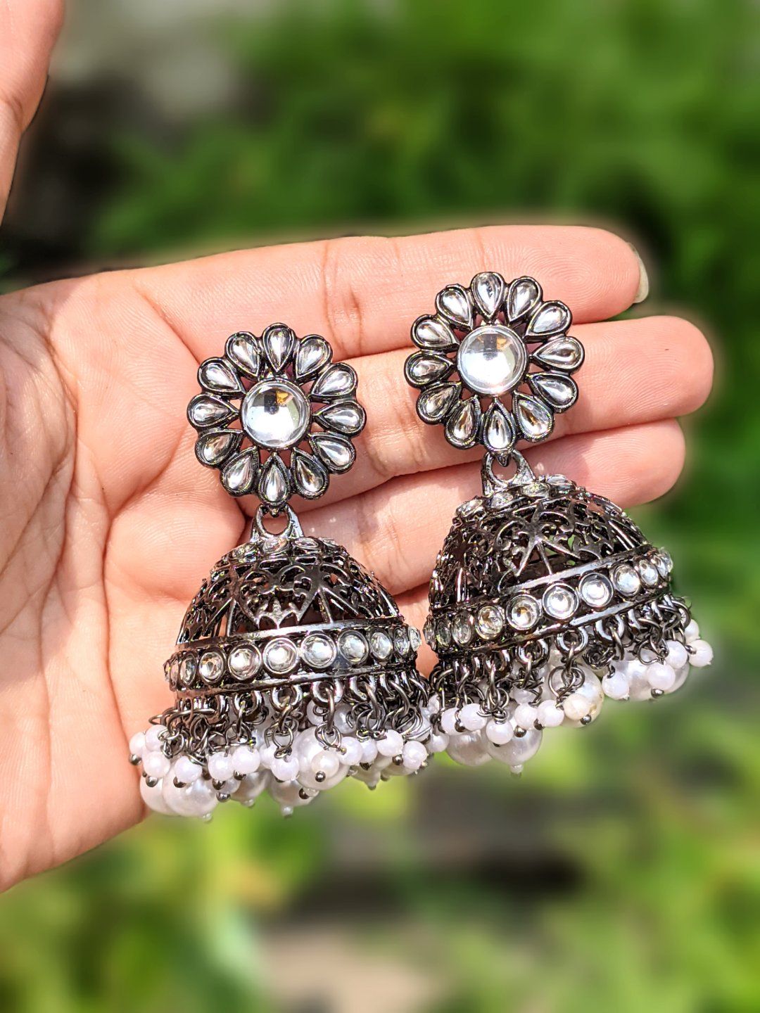 Double Layer Black Metal Jhumki / Indian Earrings / Bollywood Style /  Pakistani Style / Indian Jhumki / Wedding Style / Free Shipping - Etsy