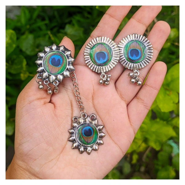 Peacock Earrings With Ring And Mangtika