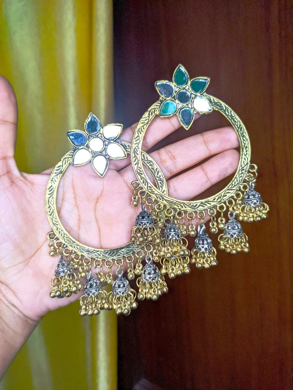 Dual Tone Earrings With Mirror
