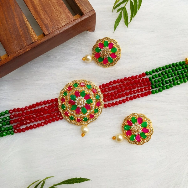 American Diamond Choker - Red and green