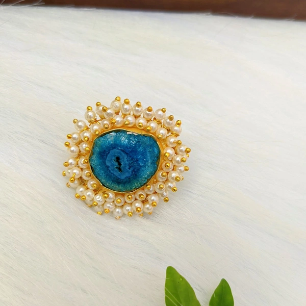 Druzzy Stone Ring - Teal blue 