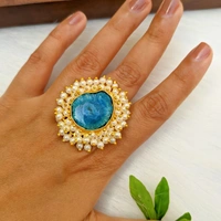 Druzzy Stone Ring - Teal blue 