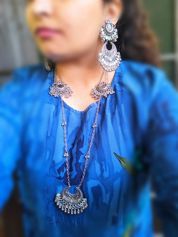 Mirror Long Chain With Earrings