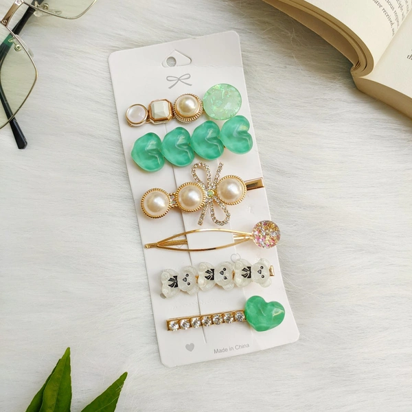 Hair Clip Card Set Of 6 - green