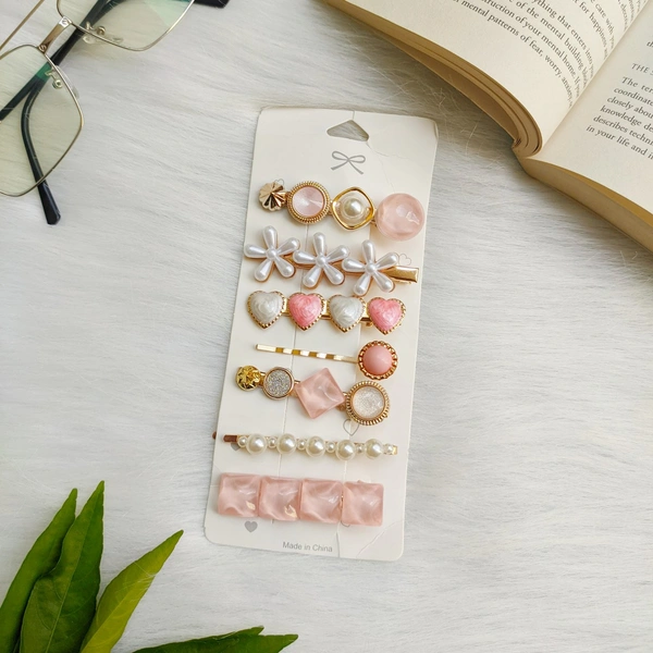 Hair Clip Card Set Of 7 - baby pink