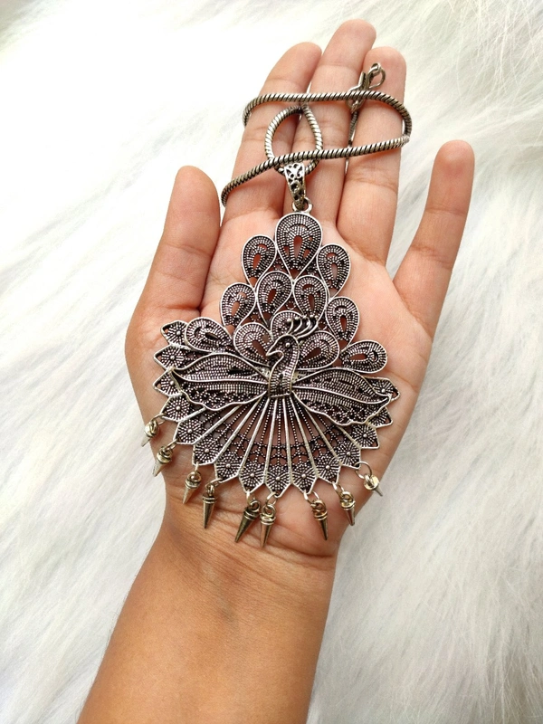 German Silver Peacock Necklace