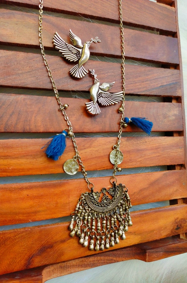 Long Pendant Necklace With Studs