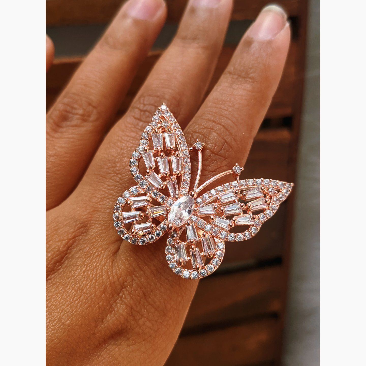 Silhouette Ring Butterfly Rose Gold - Amanda Jewels