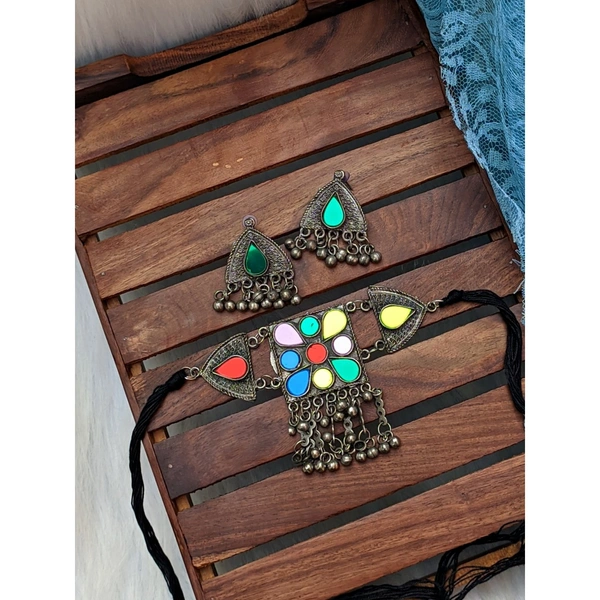 Colourful Mirror Choker - Medium Size Stud