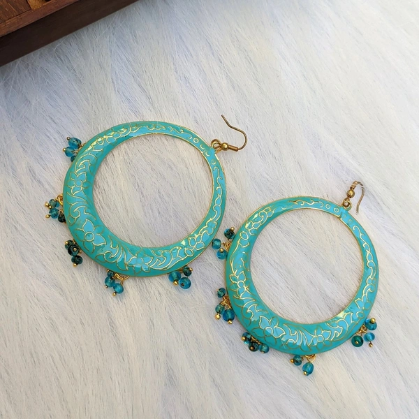 Lightweight Meenakari Hoop Earrings - sky blue
