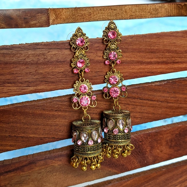 Long Cylindrical Jhumki- Pink 