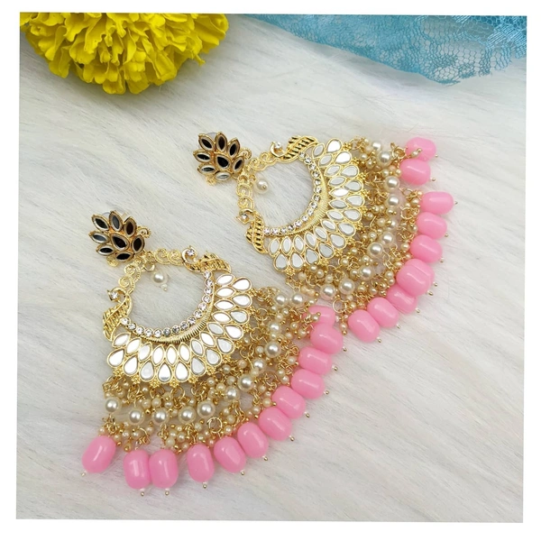 Sheesha Kundan Chandbaali - baby pink