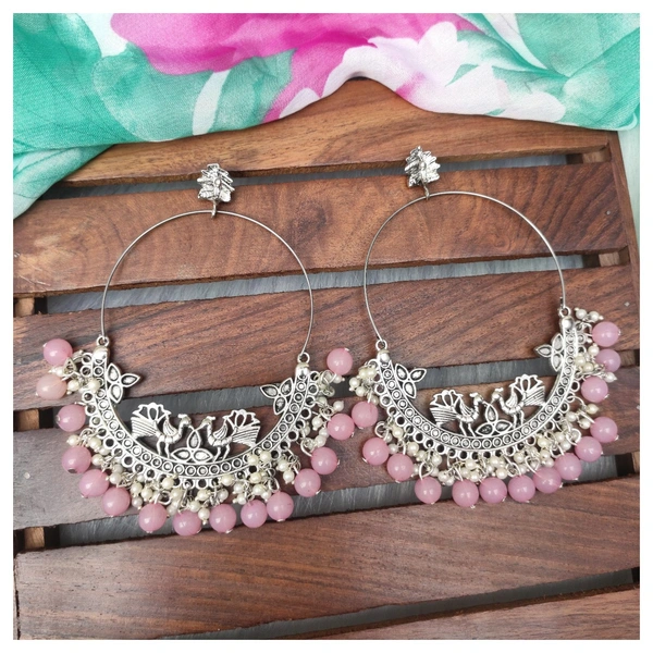 Peacock Chandbaali With Pearls  - pink