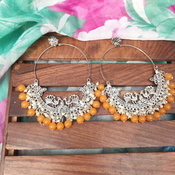 Peacock Chandbaali With Pearls  - yellow