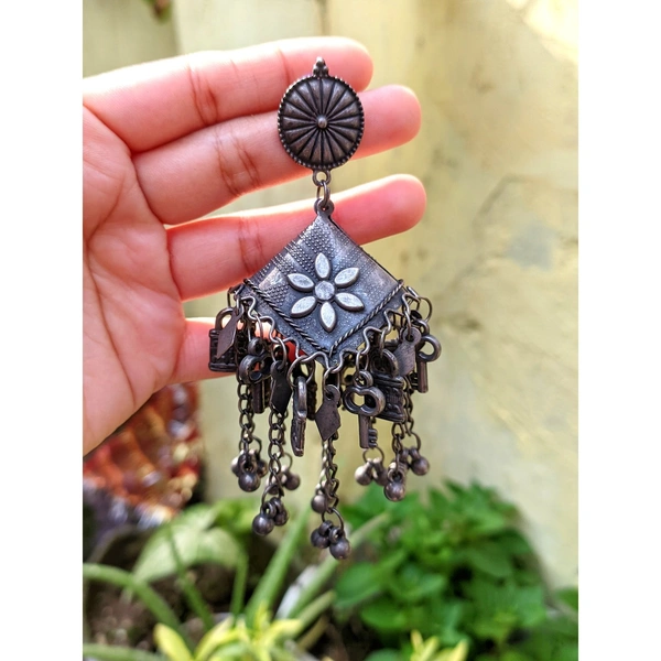 Antique Jhumki With Lock And Key Charms