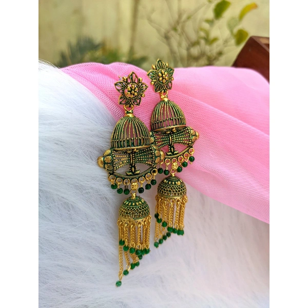 Antique Long Jhumki  - green