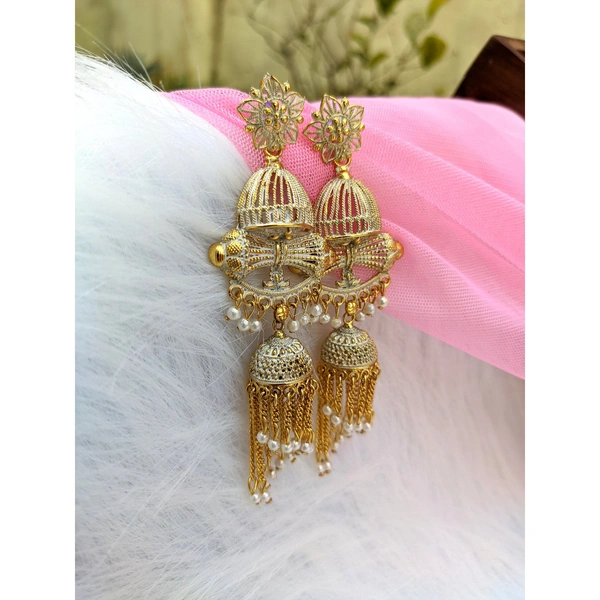Antique Long Jhumki  - white