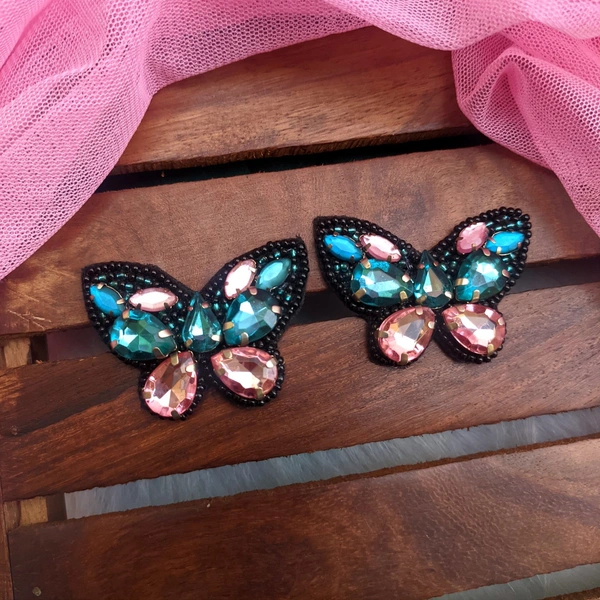 Crystal Butterfly Earrings  - Pink+Blue