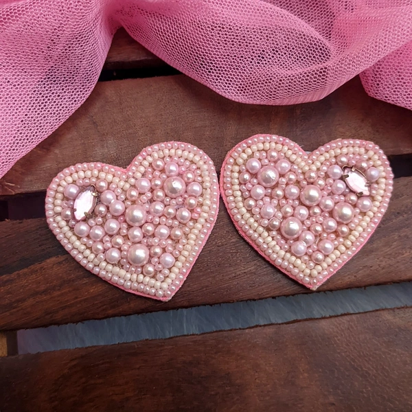 Handmade Heart Studs - Baby Pink 