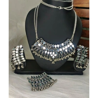 Long Mirror Necklace With Earrings And Ring 