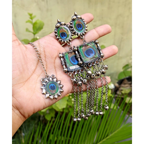Peacock Earrings With Mangtika 